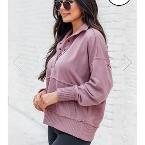 JUST GO WITH IT MAUVE HENLEY PULLOVER - TWO SIZES - SM & XS